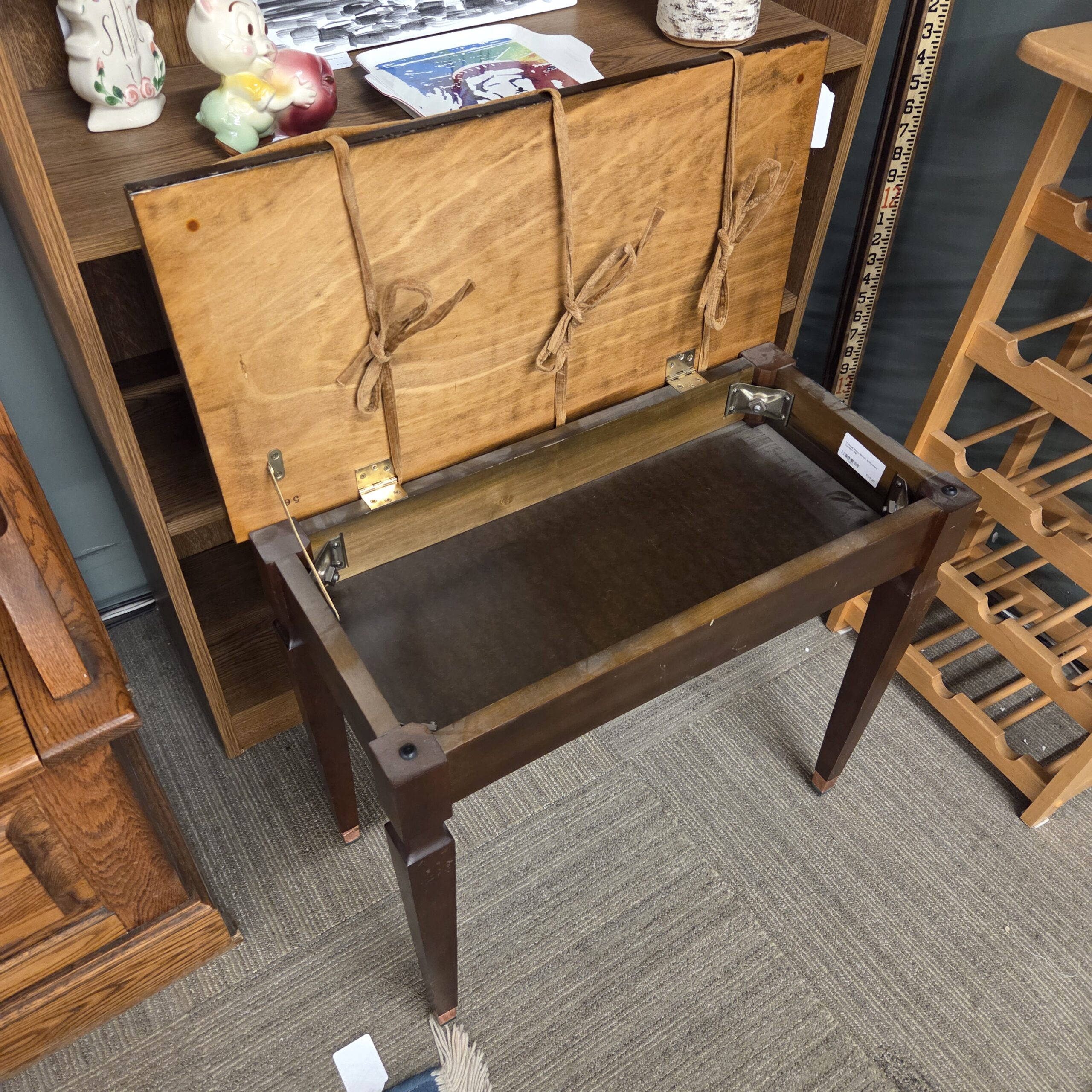 vintage piano bench w/mustard cushion vintage piano bench w/mustard cushion