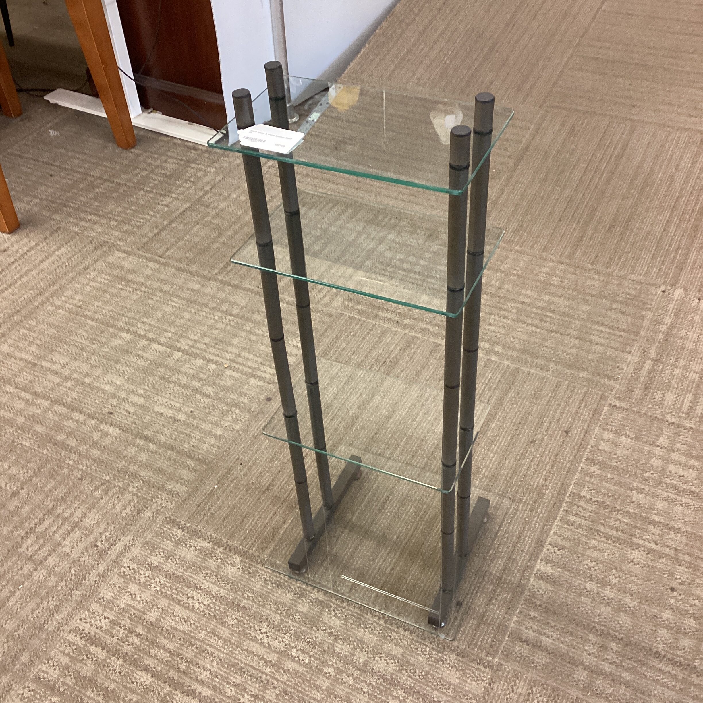 small glass & metal display shelf