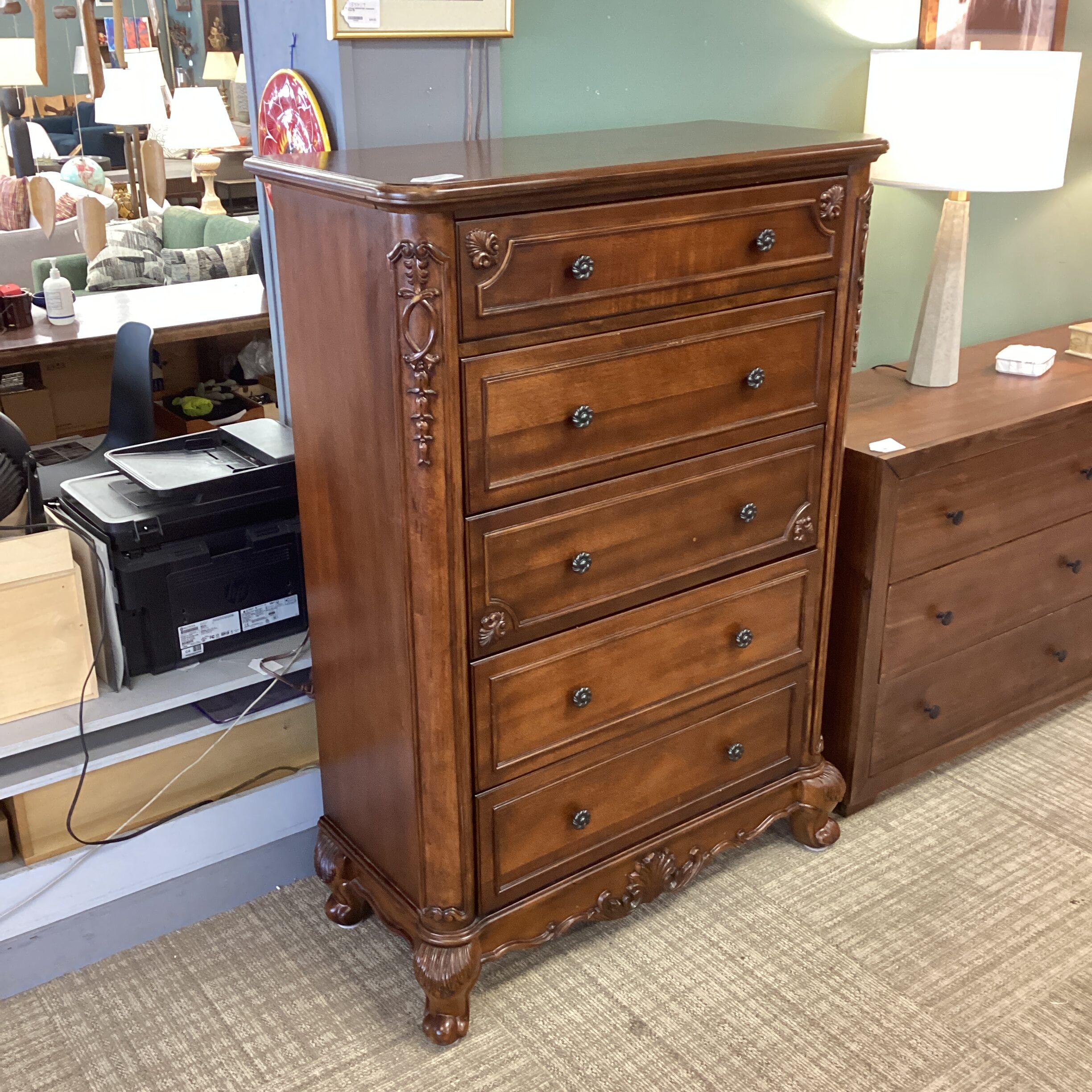 intricate carved traditional highboy