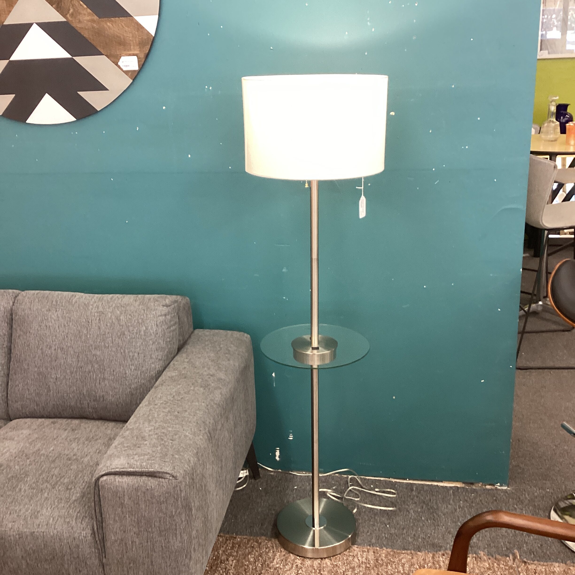 contemporary round stainless steel & glass side table floor lamp