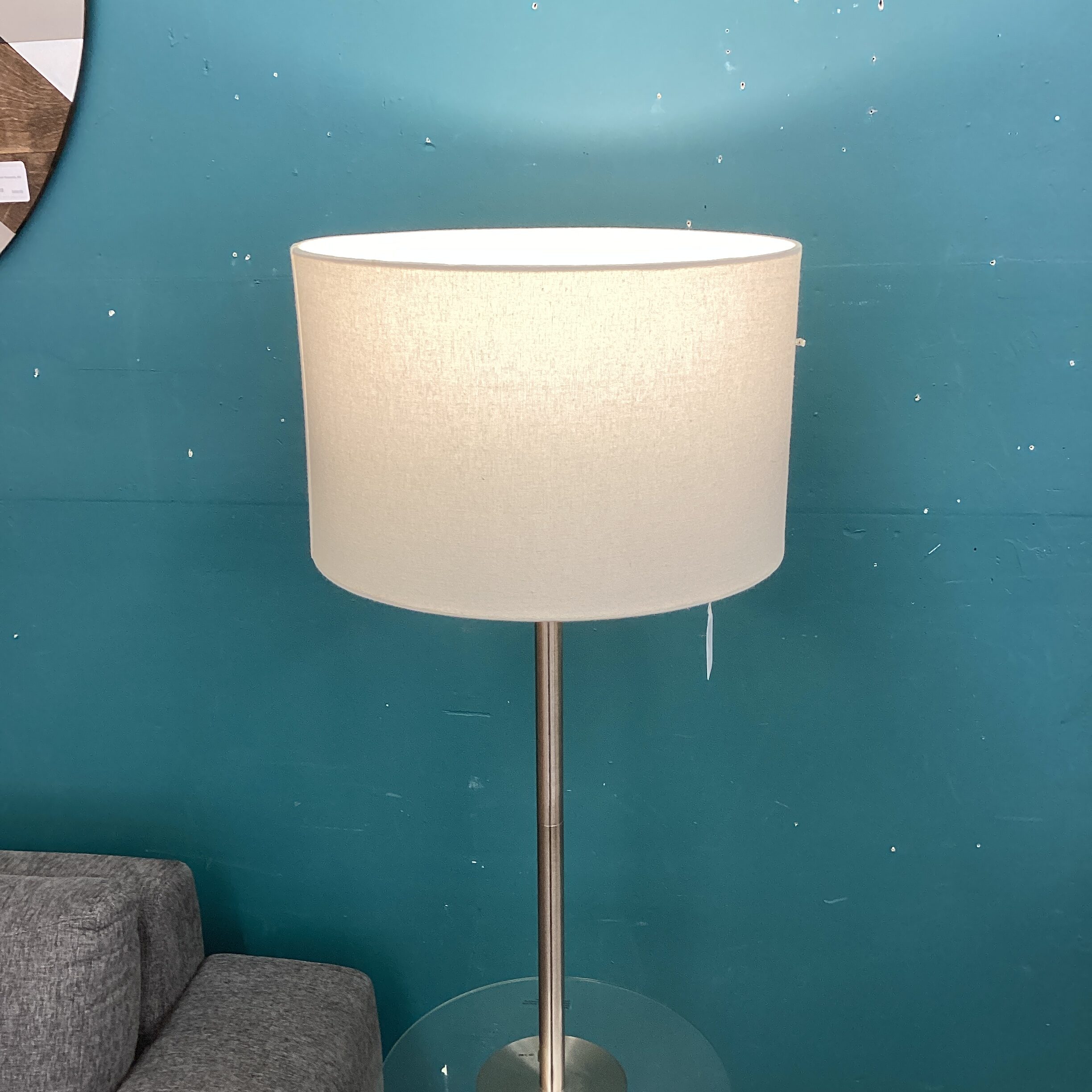 contemporary round stainless steel & glass side table floor lamp contemporary round stainless steel & glass side table floor lamp