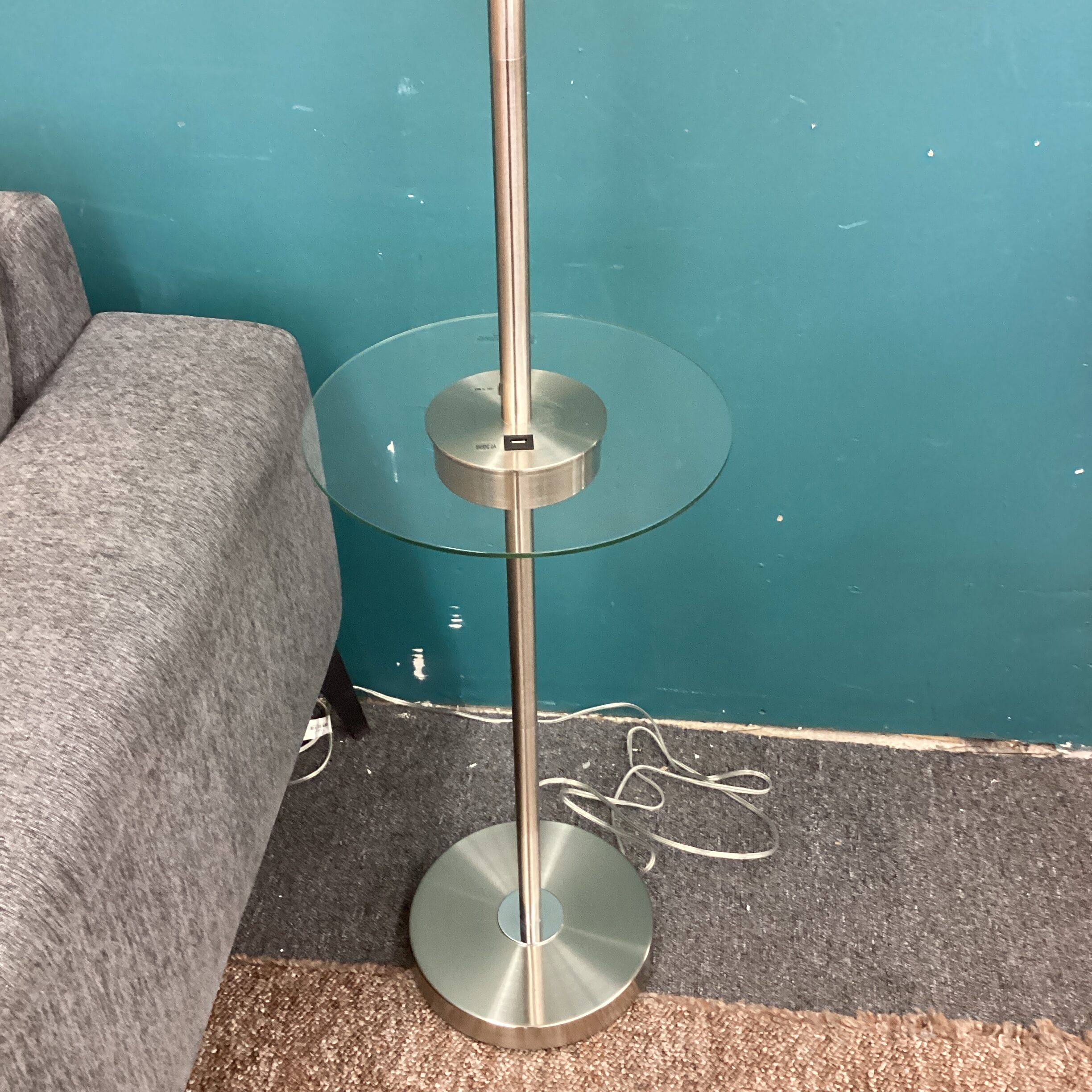 contemporary round stainless steel & glass side table floor lamp contemporary round stainless steel & glass side table floor lamp