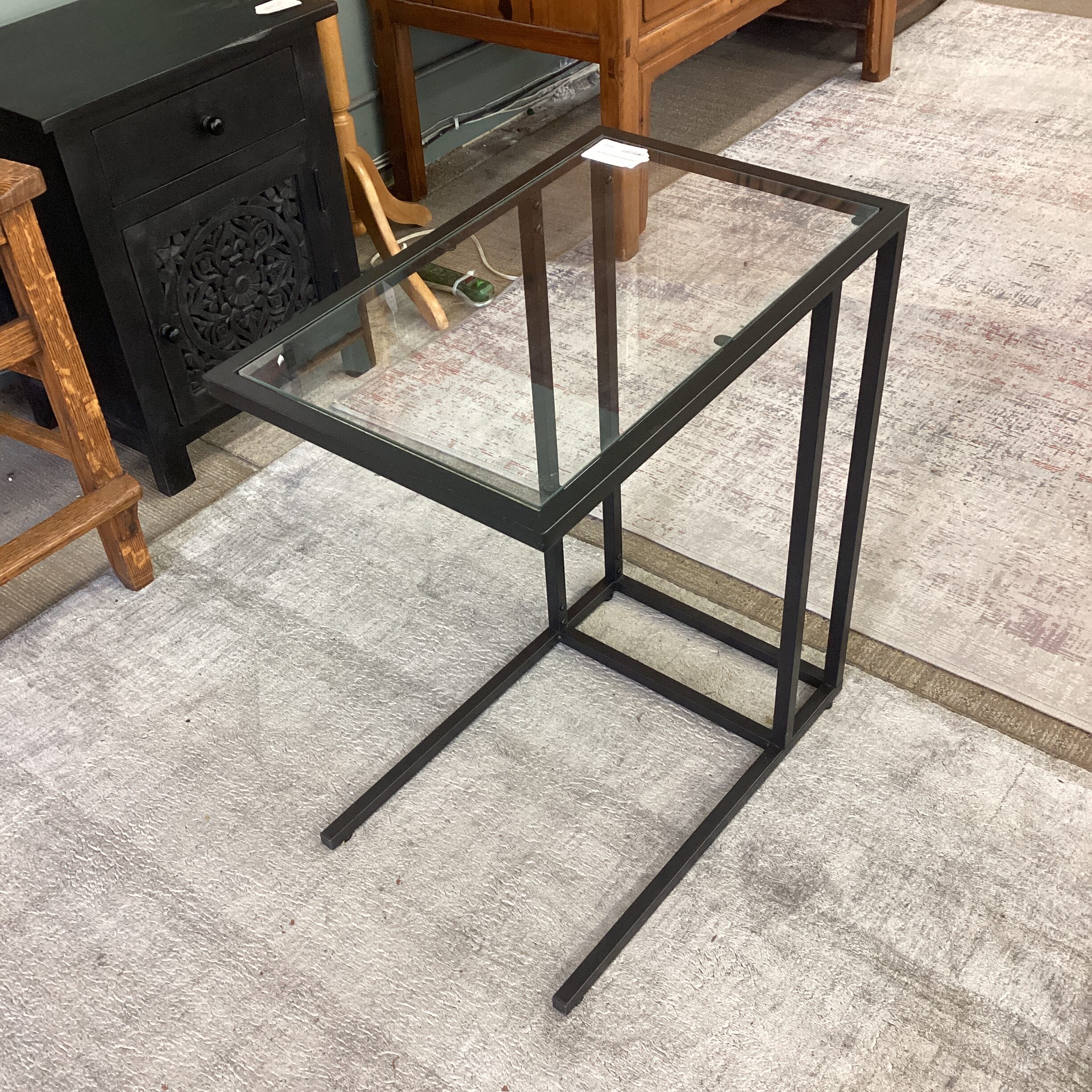 black metal & glass c table