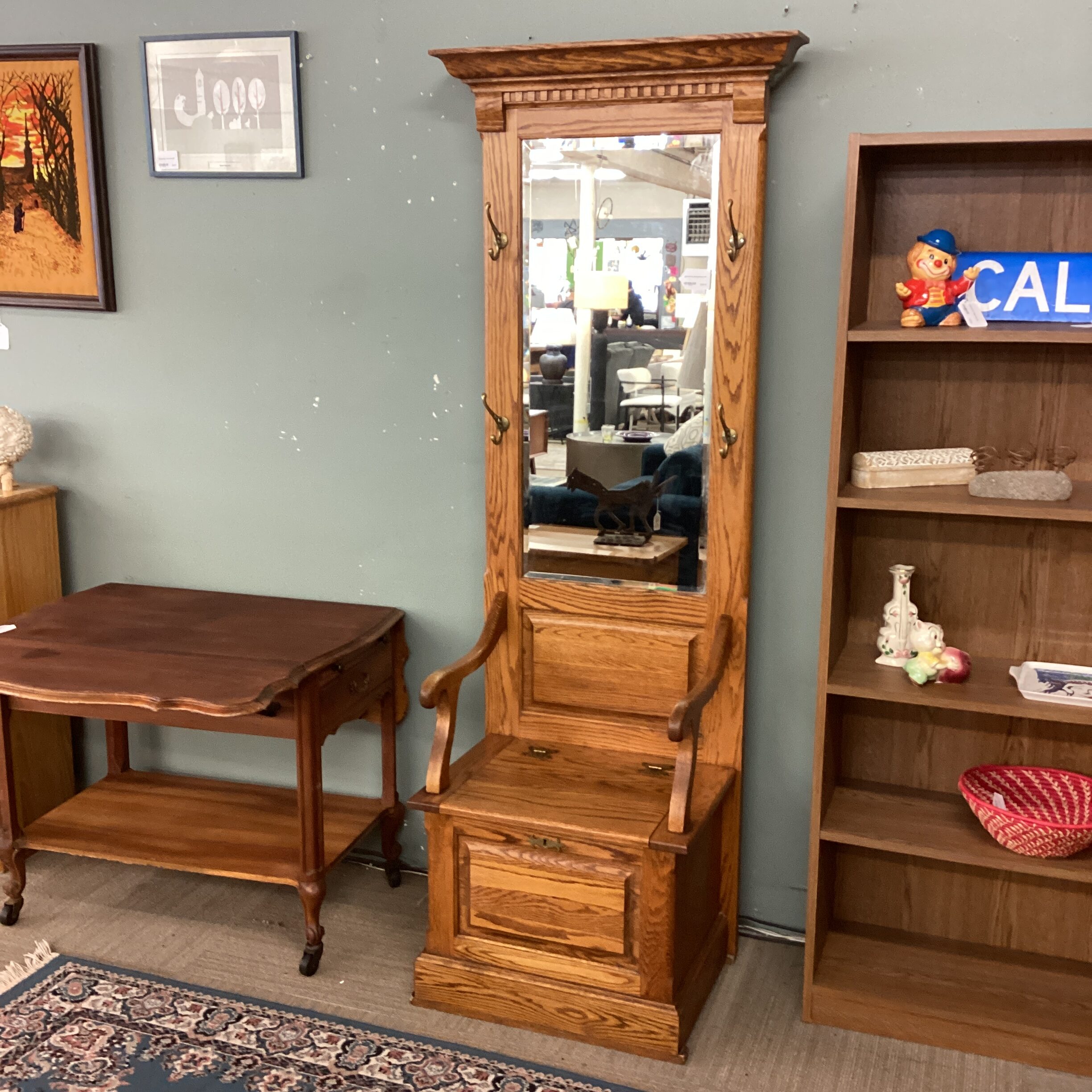 oak hall tree storage bench
